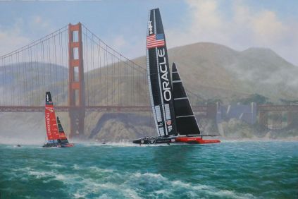 this is an Americas cup painting of Oracle AC72 2013 winner of America's Cup, 24x36 <i>Americas Cup Painting </i>